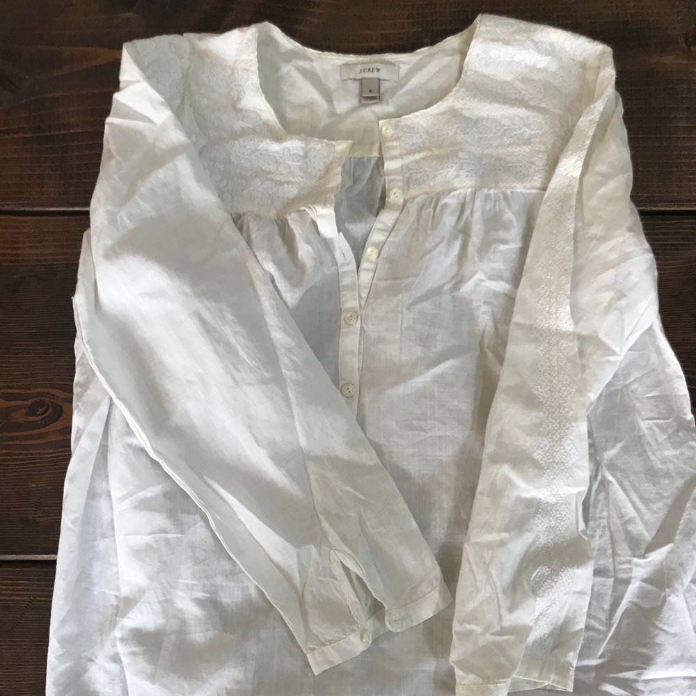 J Crew White Embroidered Popover